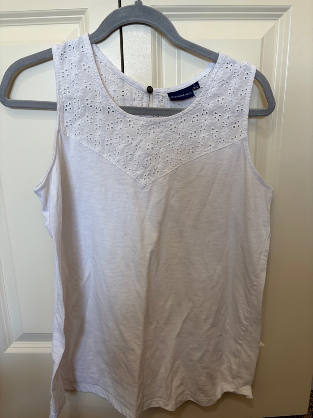 Northcrest White Eyelet Yoke Sleeveless Tank Top
